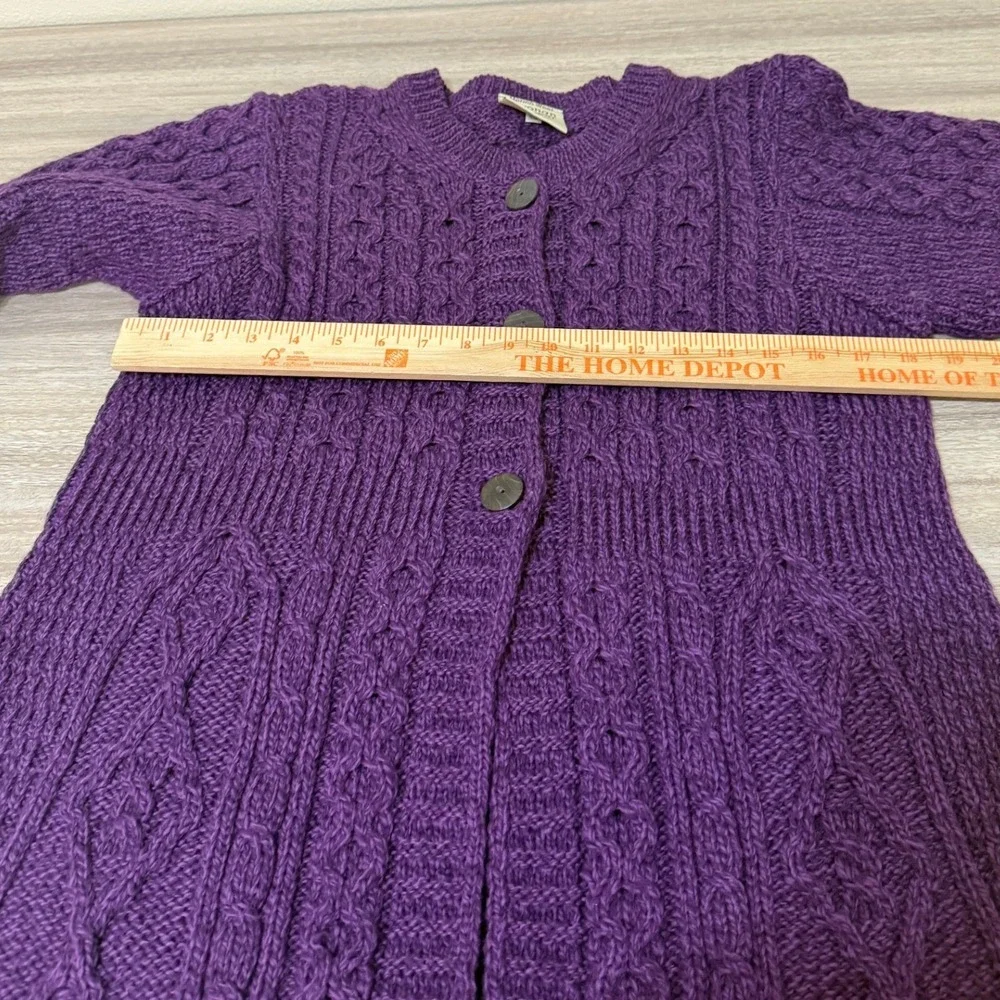 Kilronan Knitwear Women Cardigan‎ S Purple Merino Wool Irish Aran Cable Knit - Picture 9 of 10